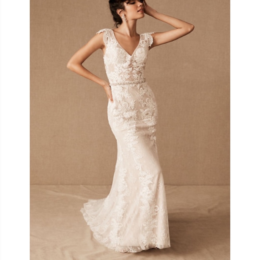 Wedding Dress: Whispers & Echoes Milano Gown from BHLDN - size 6, ivory/almond